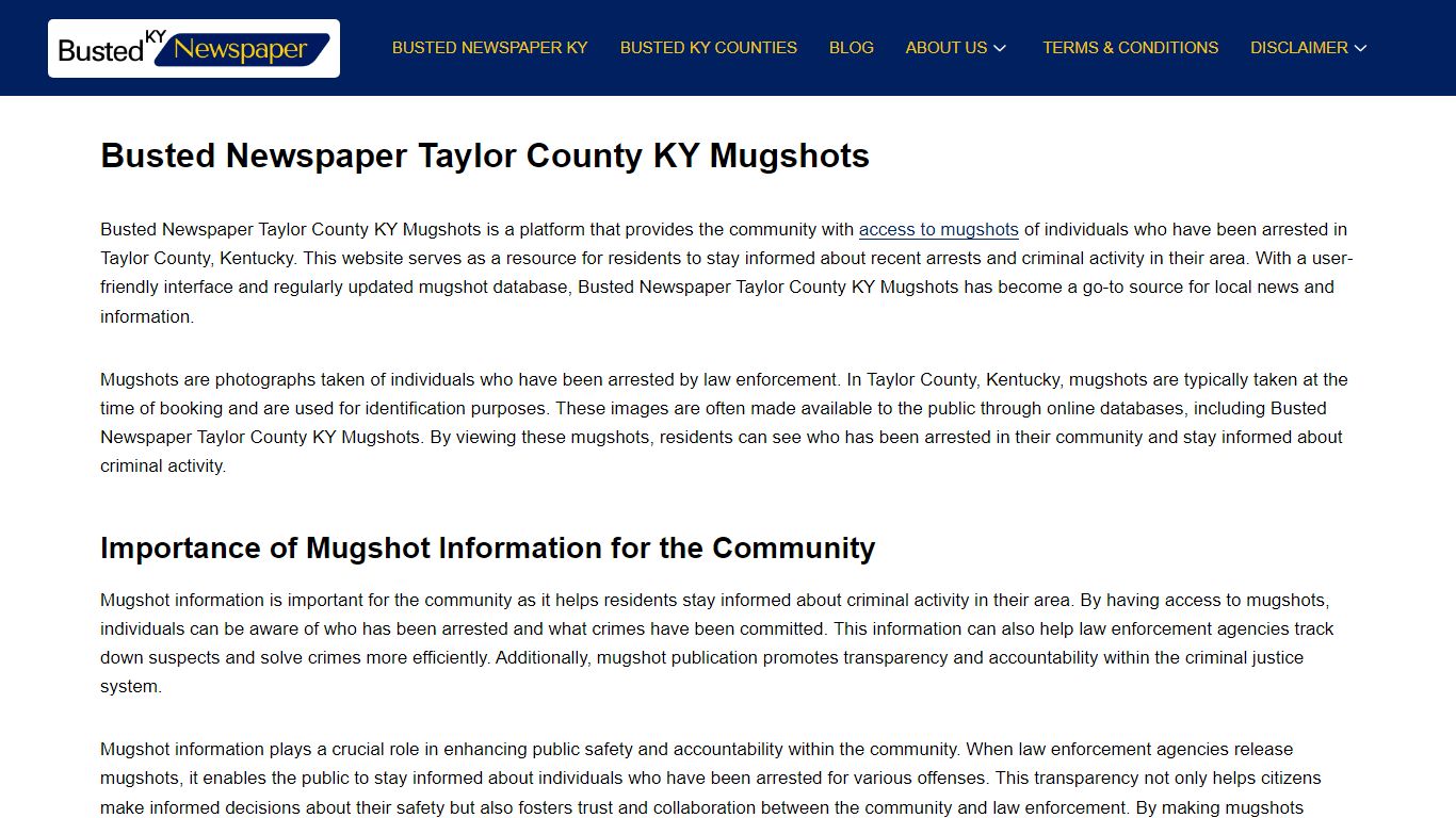 Busted Newspaper Taylor County KY Mugshots